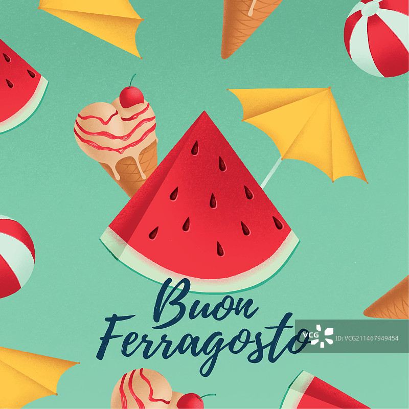 手绘费拉戈斯托节西瓜冰淇淋插画图片素材