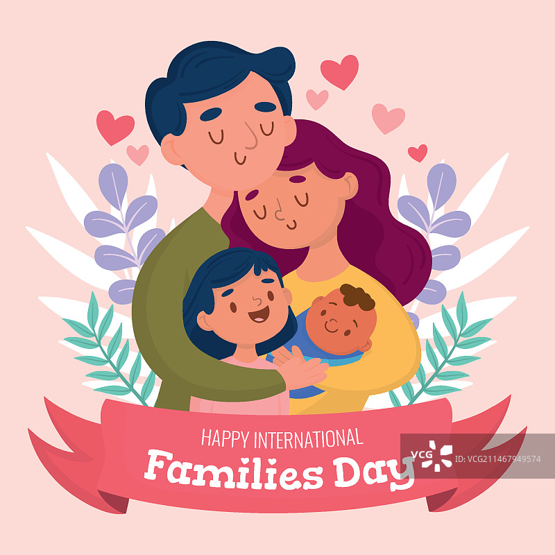 国际家庭日手绘插画图片素材