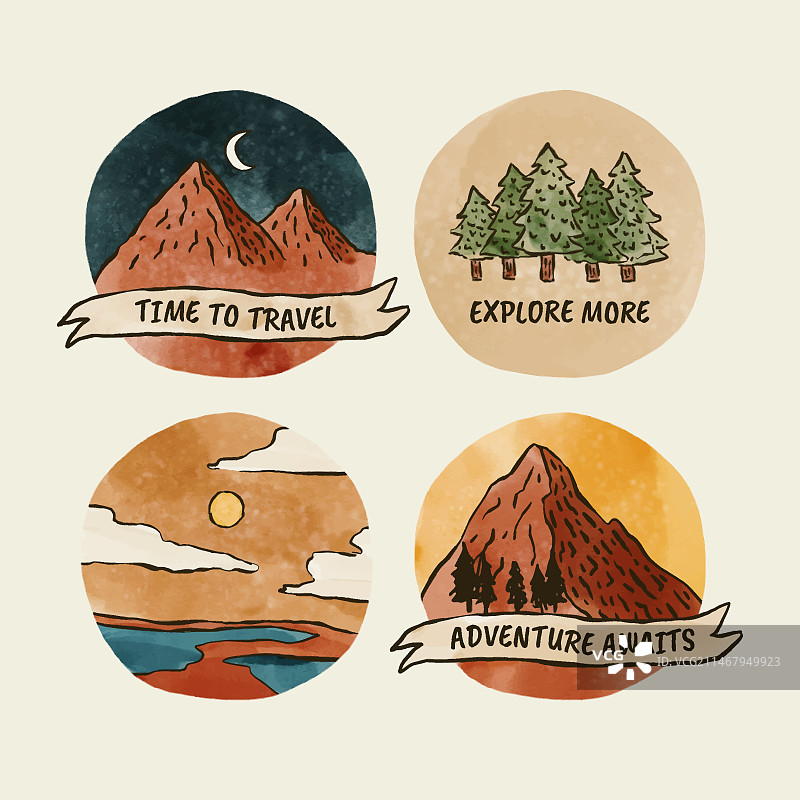 水彩探险徽章系列图片素材