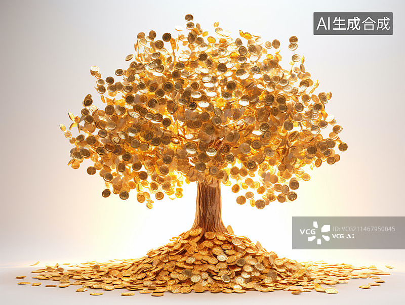 【AI数字艺术】长满金子的发财树图片素材