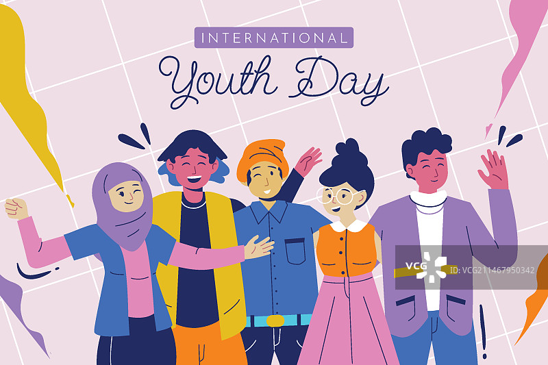 人们庆祝国际青年日扁平插画图片素材