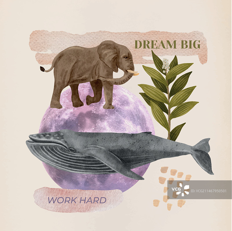 水彩复古拼贴插画图片素材