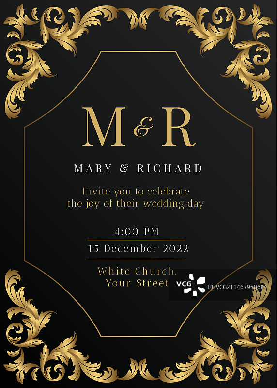 渐变金色奢华婚礼邀请函模板图片素材