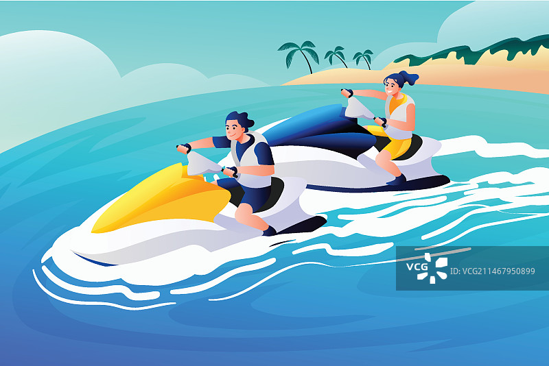 渐变水上摩托艇插画图片素材