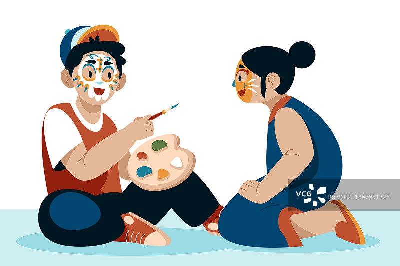 手绘脸部彩绘插画图片素材