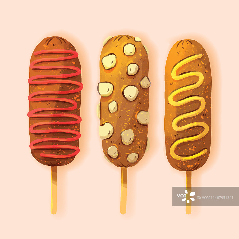 水彩玉米热狗插图图片素材