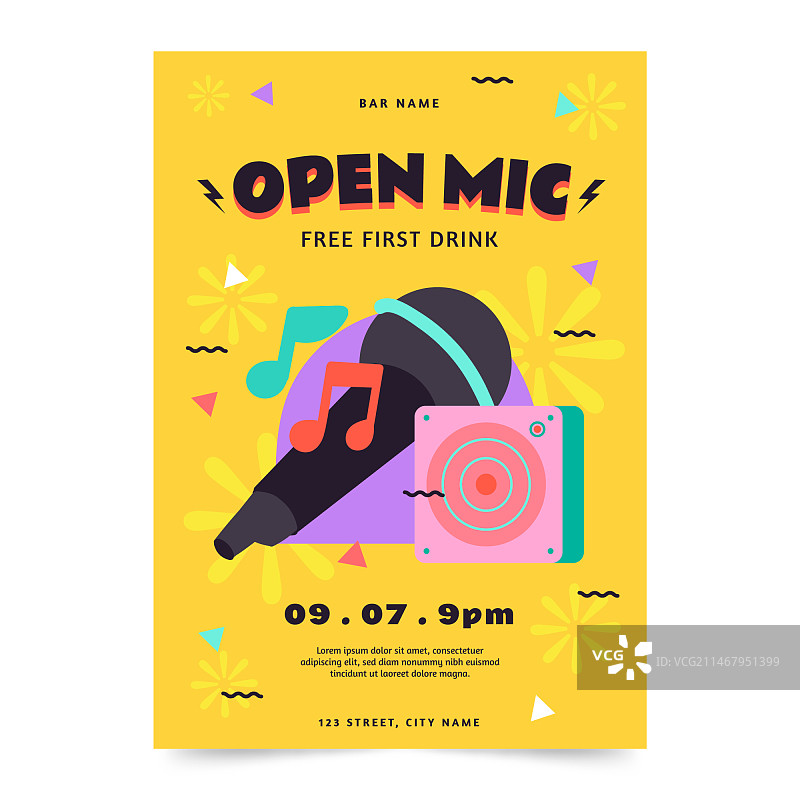 开放麦克风海报扁平风格设计图片素材