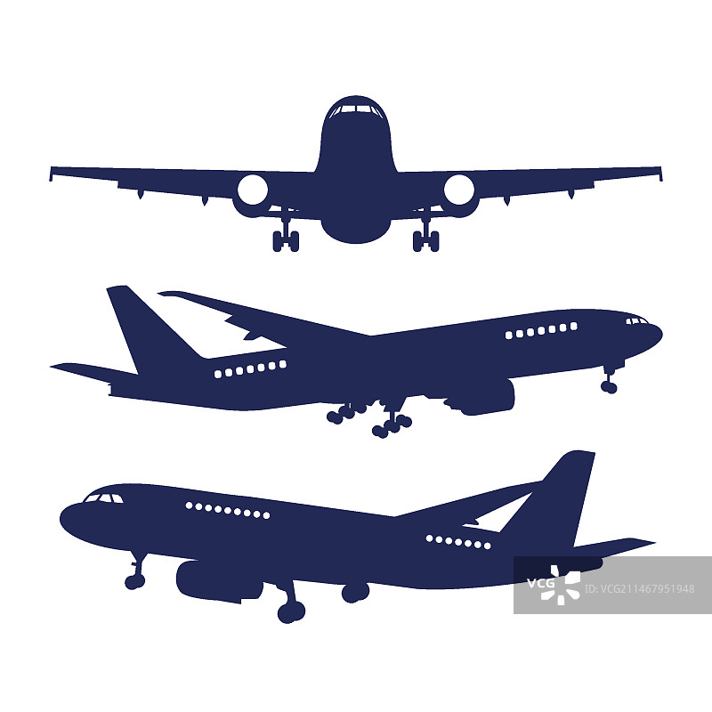 扁平风格飞机剪影插画图片素材