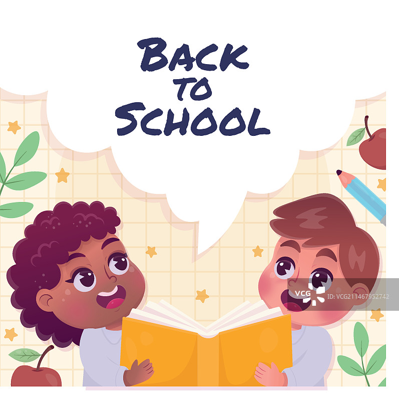 手绘学生阅读场景的返校季素材图片素材