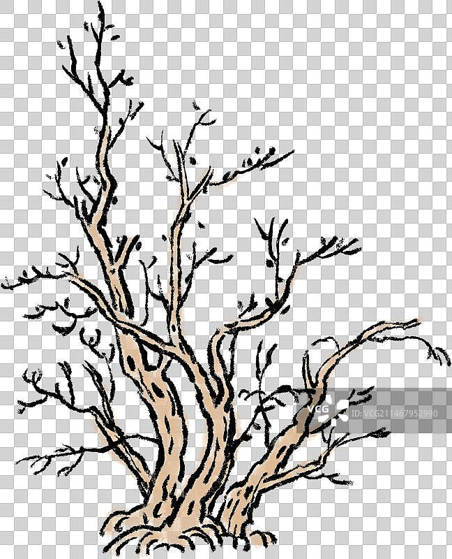 秋冬季节枯树中国画元素图片素材