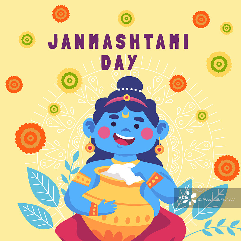 克利须那八月诞辰节扁平插画图片素材