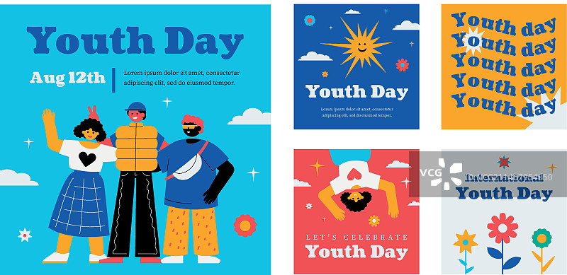 扁平风国际青年日Instagram帖子合集图片素材