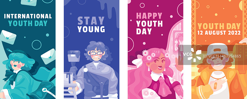 扁平风格国际青年日Instagram故事合集图片素材
