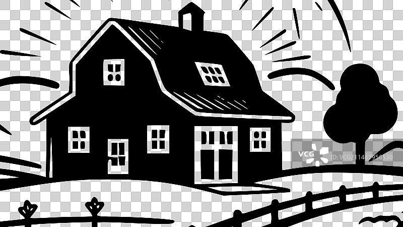 农舍黑白隔离图标图片素材