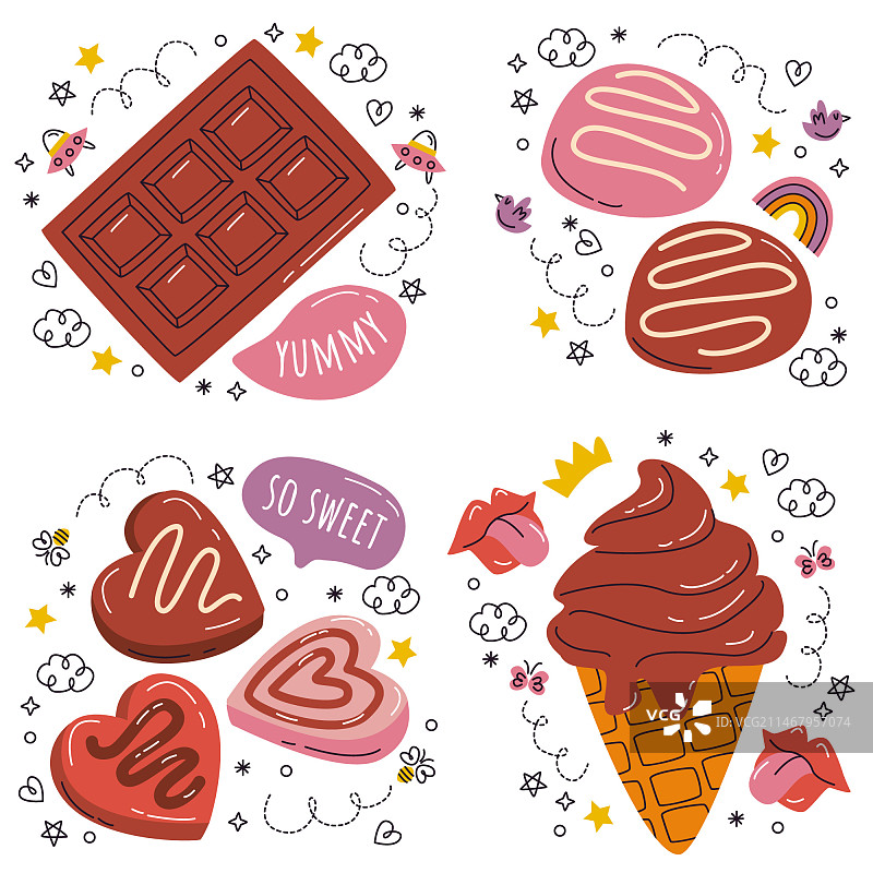 手绘涂鸦巧克力贴纸集合图片素材