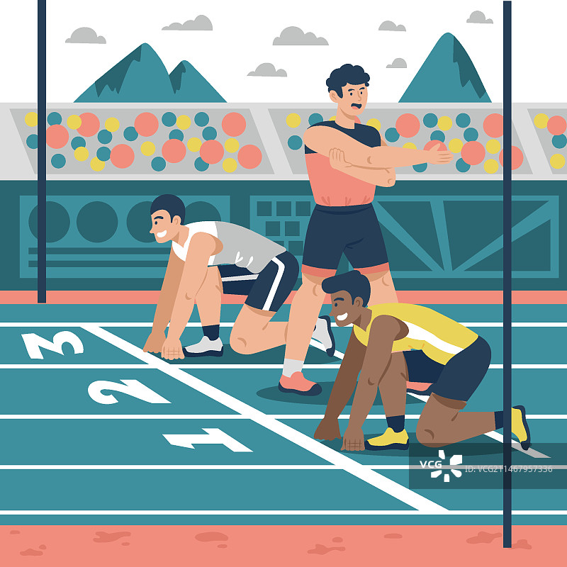 扁平风格比赛起跑线插画图片素材