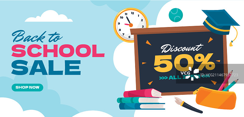 手绘扁平返校季促销banner图片素材