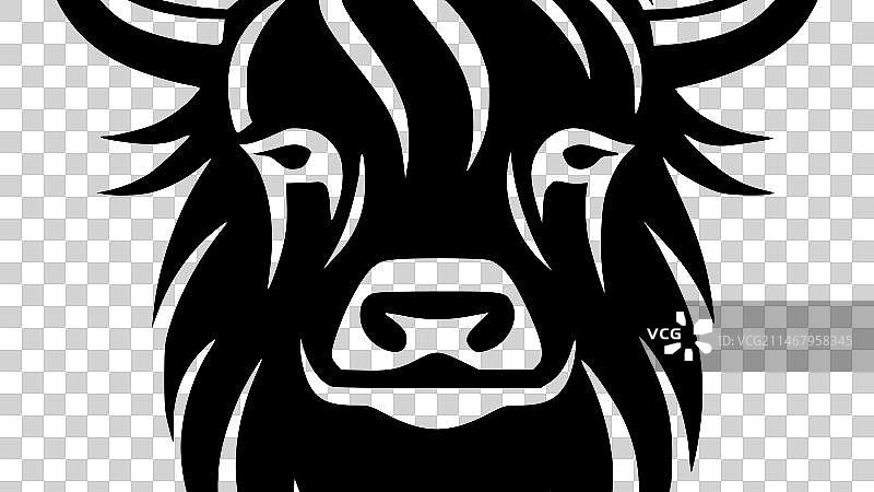 黑白高地牛隔离图标图片素材