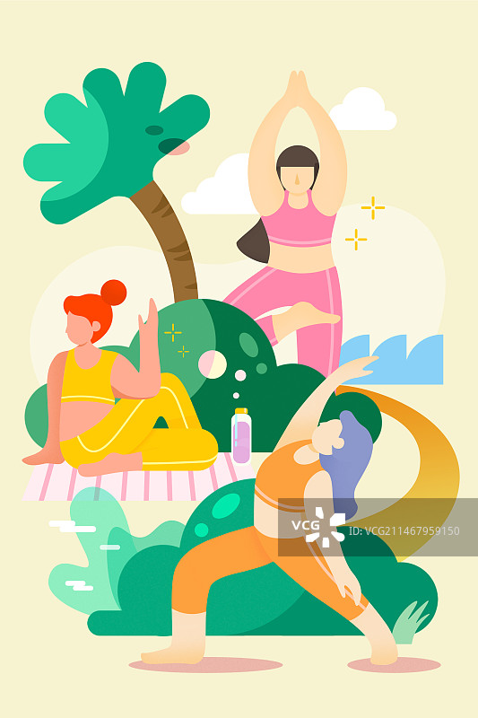 户外流行运动瑜伽插画图片素材