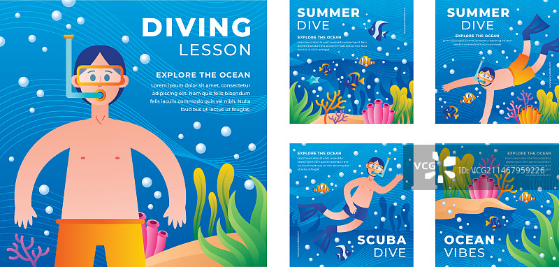 渐变潜水活动Instagram帖子图片素材