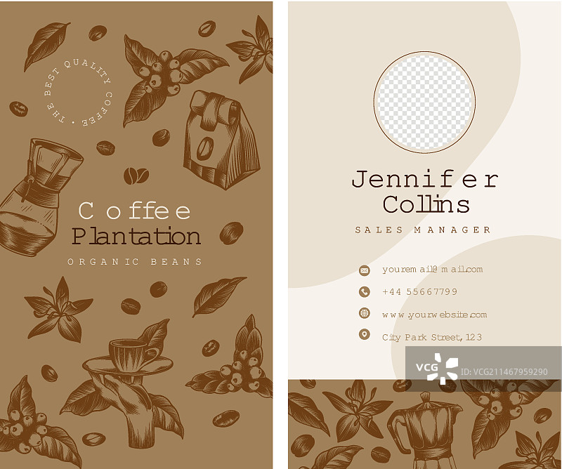 咖啡种植园竖版雕刻名片图片素材