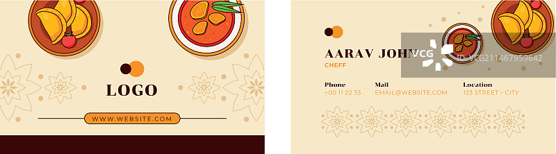 手绘印度餐厅横版名片图片素材