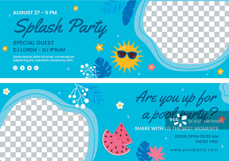 手绘泳池派对横幅模板图片素材