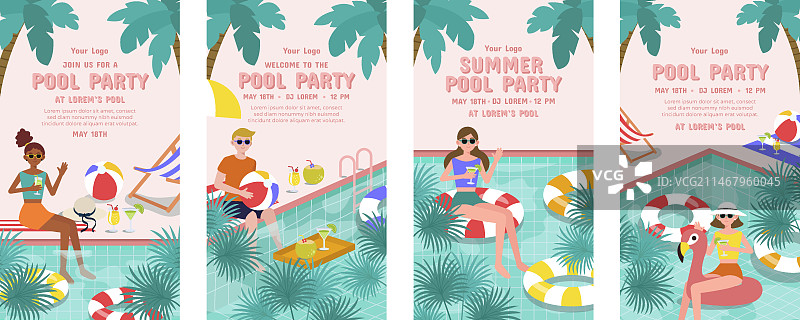 手绘泳池派对Instagram快拍图片素材