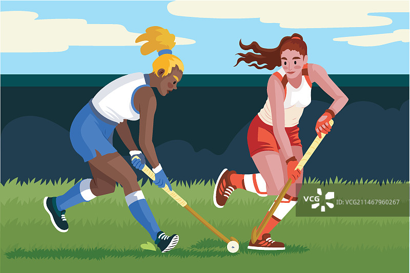 曲棍球运动插画扁平化设计图片素材