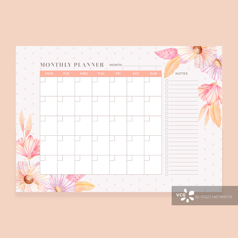 水彩月度计划日历模板图片素材