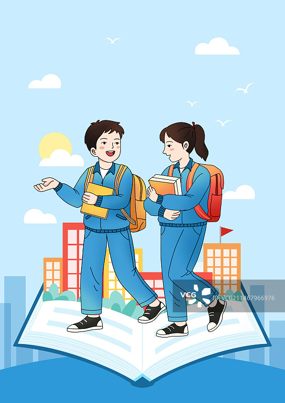 两个学生背着书包上学 教育 开学季图片素材