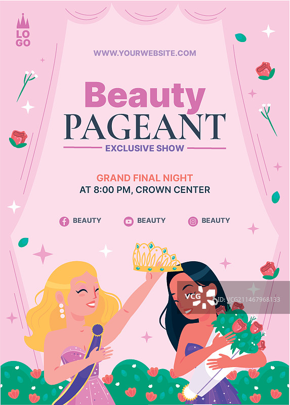 扁平选美比赛竖版海报模板图片素材