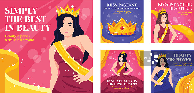 扁平风选美比赛Instagram帖子合集图片素材