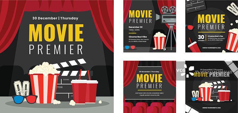 电影首映活动扁平风Instagram帖子合集图片素材