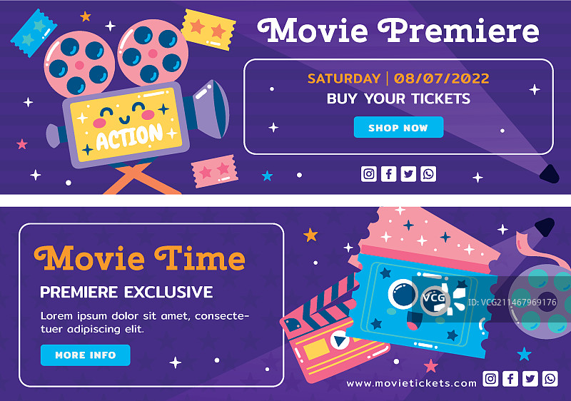 电影首映活动扁平横版banner套装图片素材