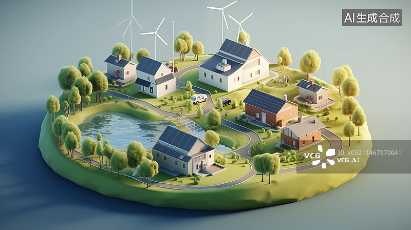 【AI数字艺术】绿色低碳环保能源的未来城镇社区图片素材