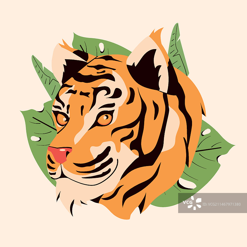 扁平风格老虎脸插画图片素材