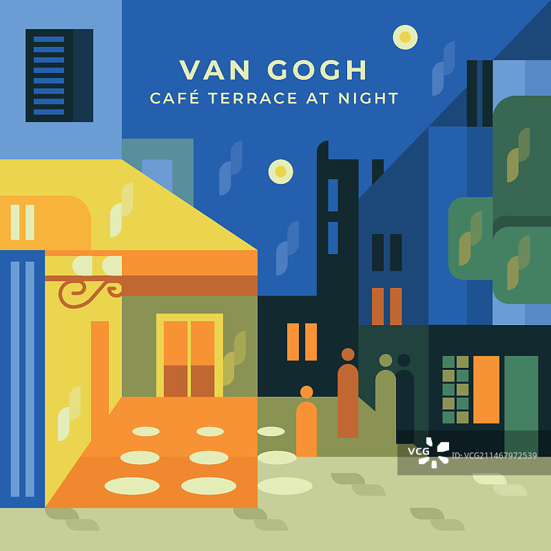 扁平风格梵高绘画插画图片素材