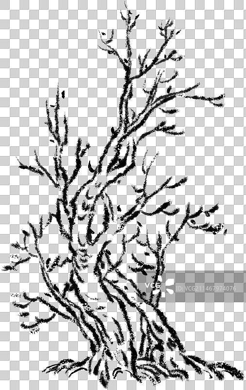 秋冬季节枯树中国画元素图片素材