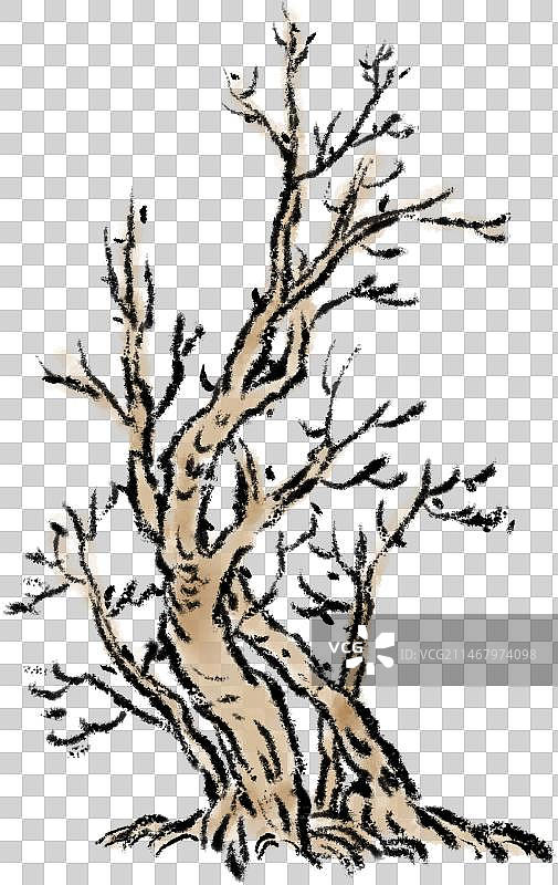 秋冬季节枯树中国画元素图片素材