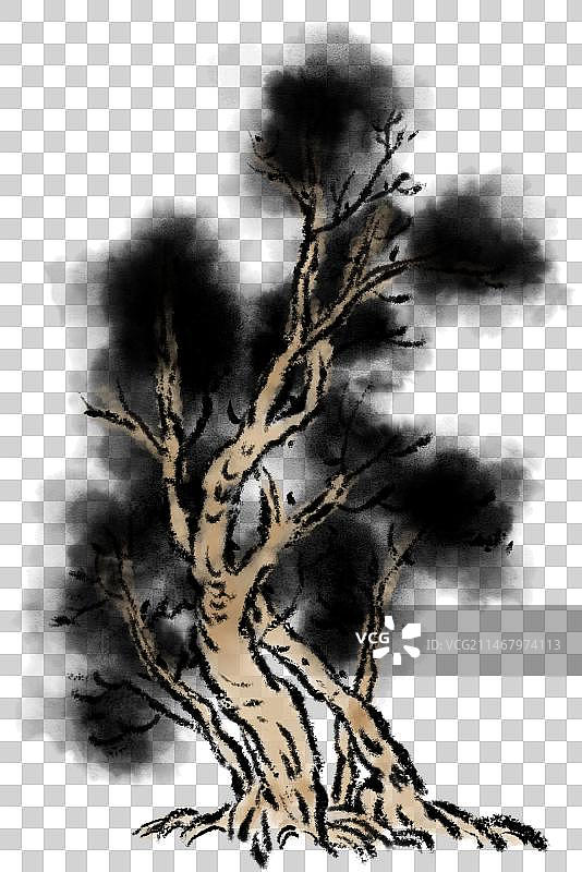 秋冬季节枯树中国画元素图片素材