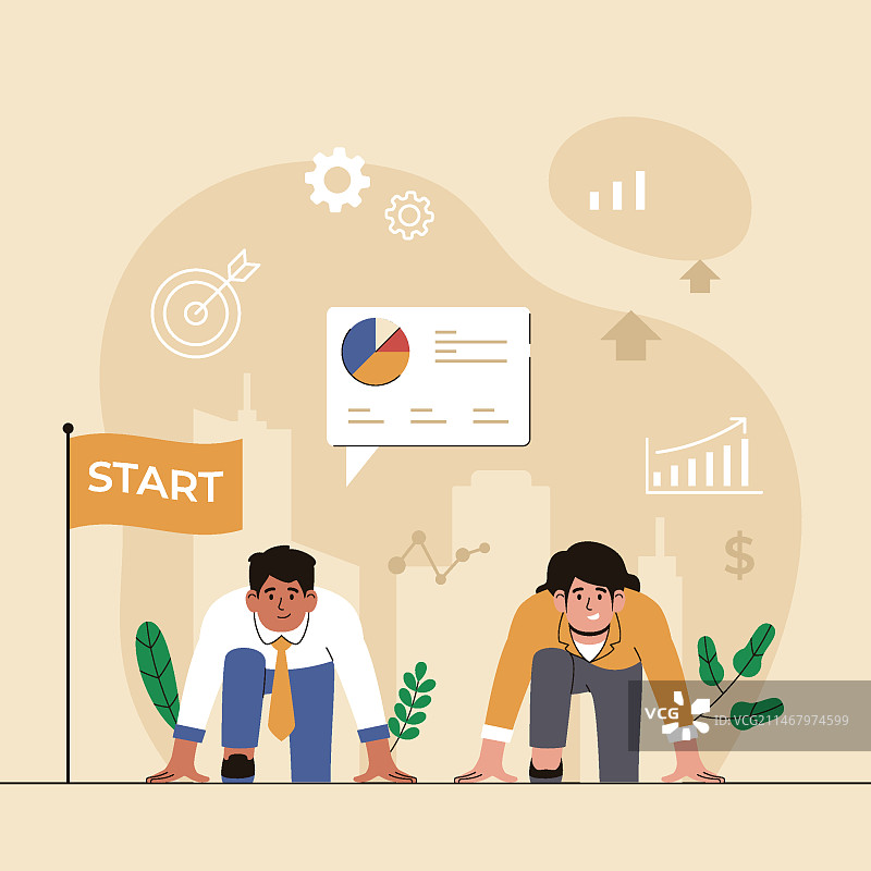 手绘起跑线商业插画图片素材