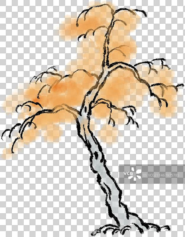 秋冬季节枯树中国画元素图片素材