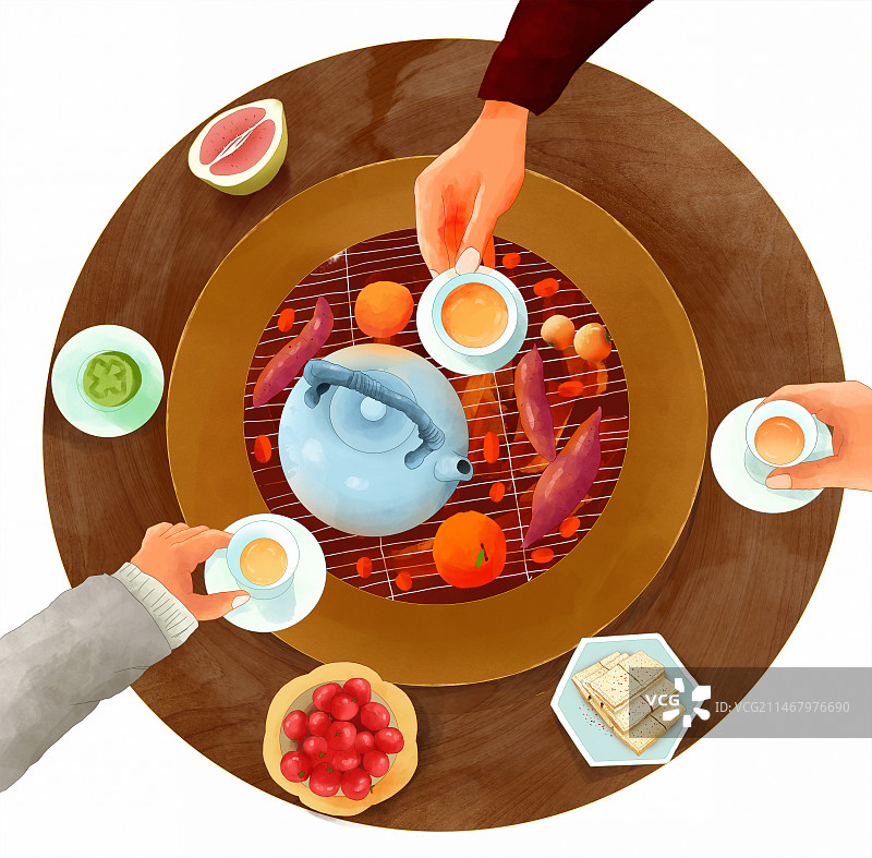 冬天寒冷时候 冬至节气 三五成群团聚一起围炉煮茶闲话家常图片素材