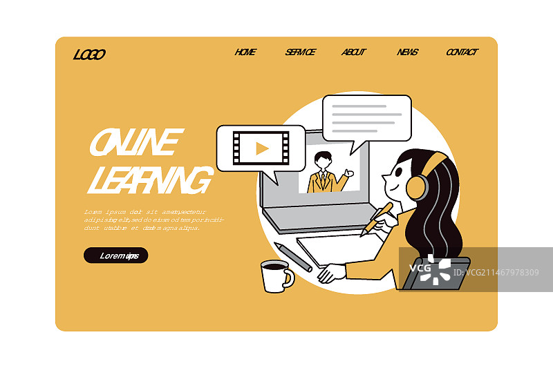 扁平线性在线教育网页模板图片素材