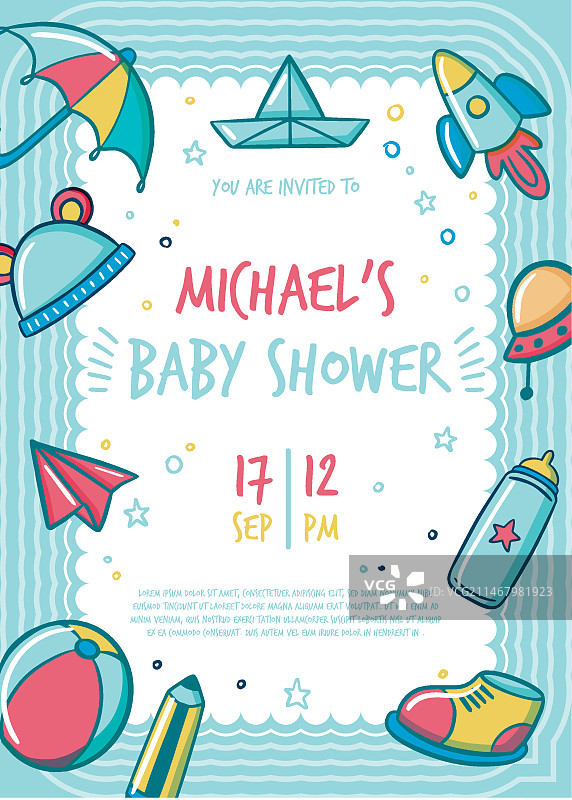 男宝宝婴儿派对邀请函模板图片素材