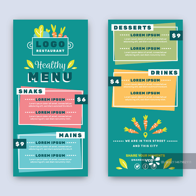 彩色健康食品餐厅菜单模板图片素材