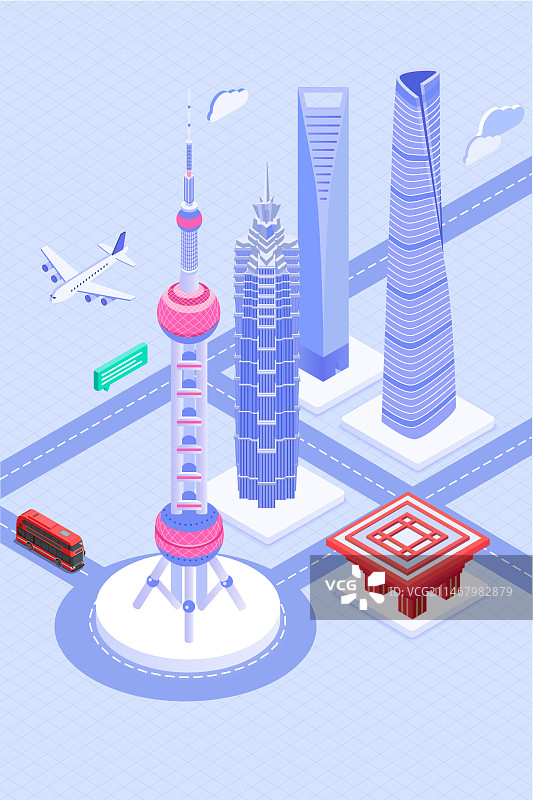 上海地标建筑等距2.5D旅游图片素材