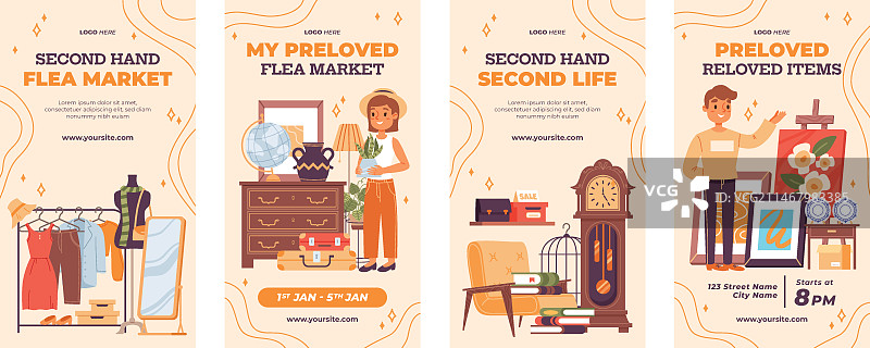 二手跳蚤市场活动扁平风Instagram快拍合集图片素材