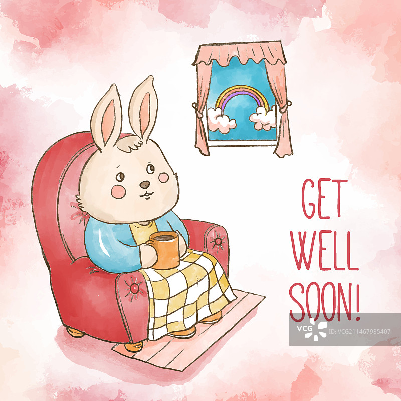 水彩兔子祝您早日康复图片素材